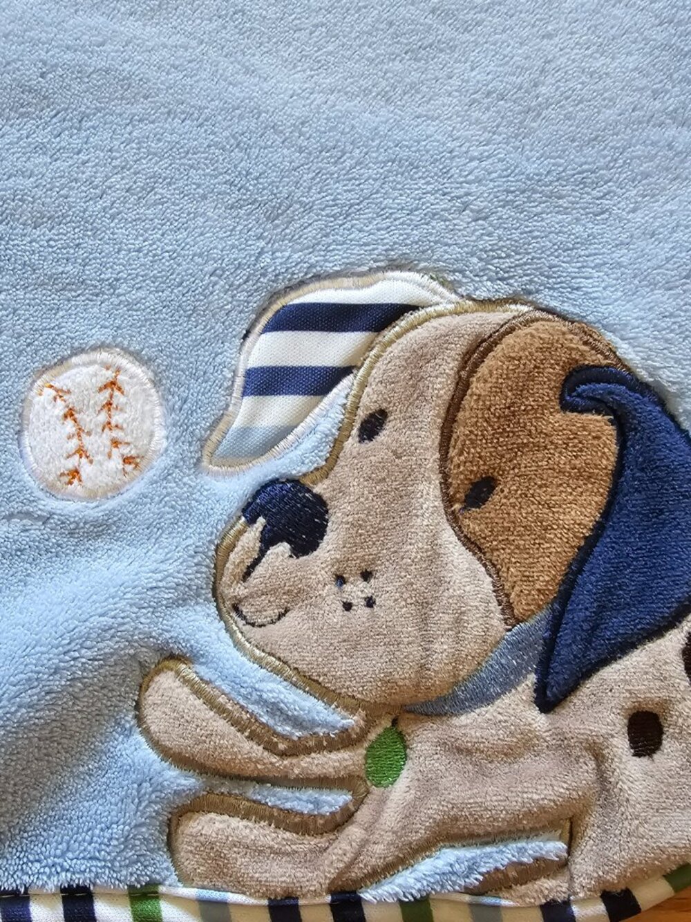 Garanimals Baby Blanket Blue Plush Embroidered Puppy Dog Baseball Striped Trim